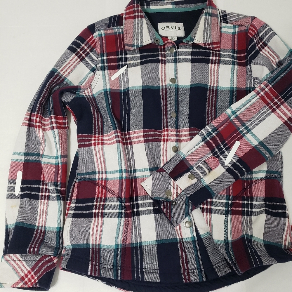 Orvis long-sleeved window checker plaid flannel shirt Women's large red white - Picture 7 of 11